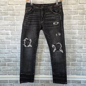 Crysp Denim Men's Size 36 Black Distressed Bandana Patch Skinny Jeans Streetwear